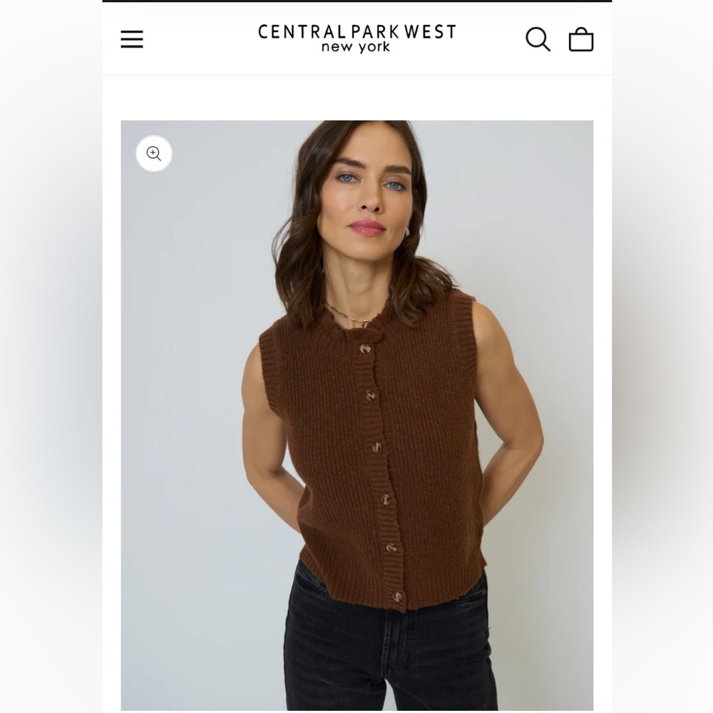 Central Park West Chocolate Olivia ruffled sleeveless cardigan